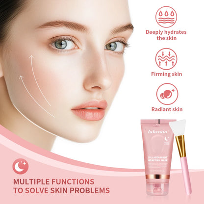 lakerain Collagen Night Wrapping Mask & Brush Set – Peel-Off, Deep Hydration, Firming & Brightening | 75ml | Unisex