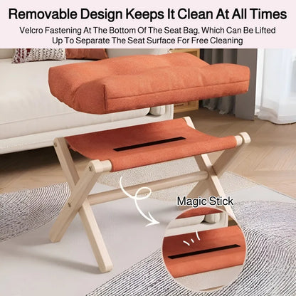 Solid Wood Folding Footstool & Entryway Bench – 46×30×44cm, Minimalist Modern | Gray, Coffee, Orange, Beige