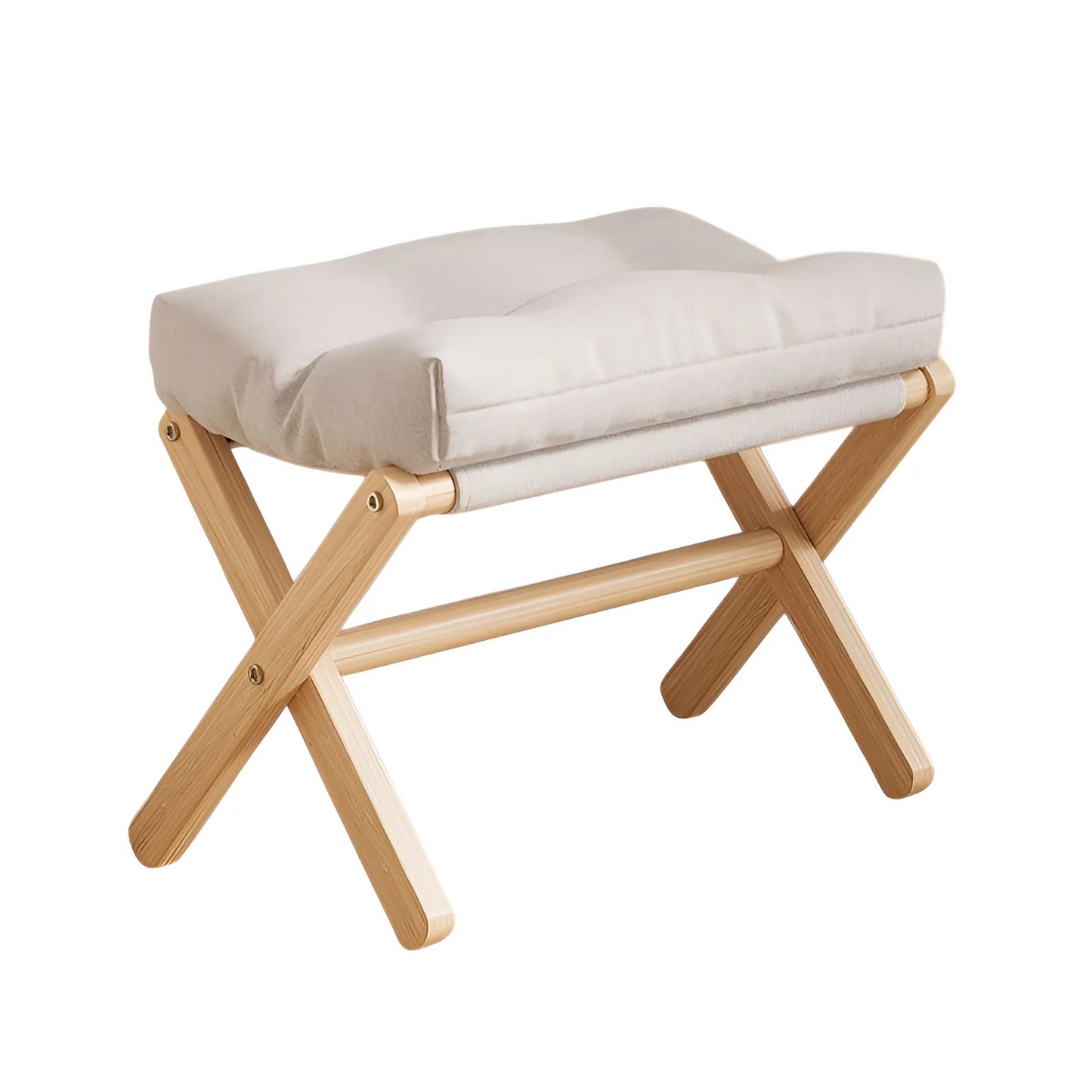 Solid Wood Folding Footstool & Entryway Bench – 46×30×44cm, Minimalist Modern | Gray, Coffee, Orange, Beige