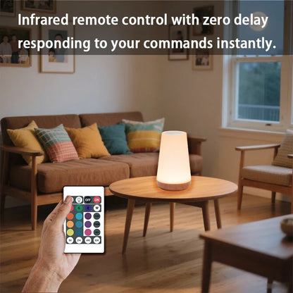 Smart RGB Bedside Night Lamp – 13 Colors, 5 Brightness, Touch & Remote Control, USB Rechargeable | 10hr Battery Life