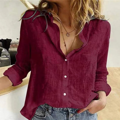 Cotton Linen Casual Shirt – Women Long Sleeve