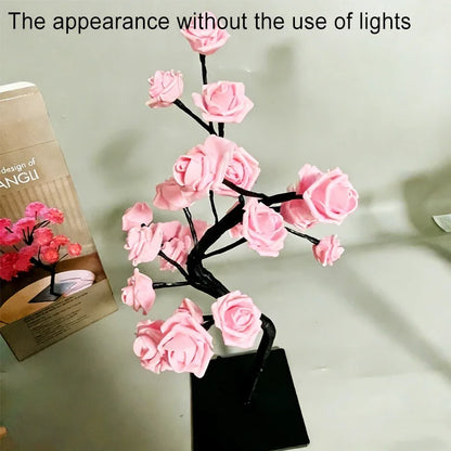 Heinast LED Rose Tree Night Light – 33cm USB-Powered, Warm White, Bendable Branches | Bedroom & Home Decor | Pink & Blue | 1pc / 2pcs