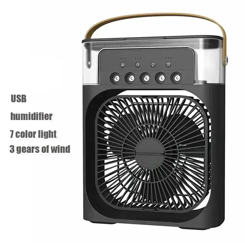KUALOOL 3-in-1 Mini Air Cooler Fan – 600ml Tank, 7-Color LED, 3-Speed Mist & Fan | USB-Powered | White & Black