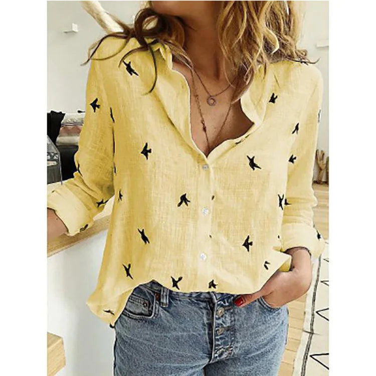 Cotton Linen Casual Shirt – Women Long Sleeve