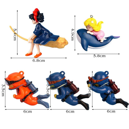 水槽用浮動オーナメント — 人魚、ダイバー、キキのデコレーション