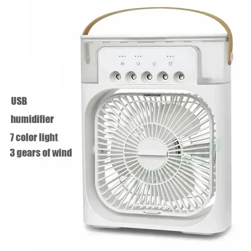 KUALOOL 3-in-1 Mini Air Cooler Fan – 600ml Tank, 7-Color LED, 3-Speed Mist & Fan | USB-Powered | White & Black