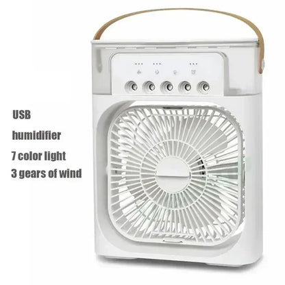 KUALOOL 3-in-1 Mini Air Cooler Fan – 600ml Tank, 7-Color LED, 3-Speed Mist & Fan | USB-Powered | White & Black