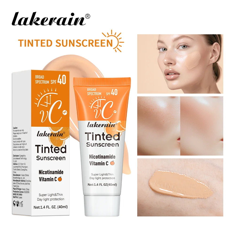 lakerain SPF40 Tinted Sunscreen with Vitamin C – Moisturizing, UV Protection, Even Skin Tone | 40ml | All Skin Types