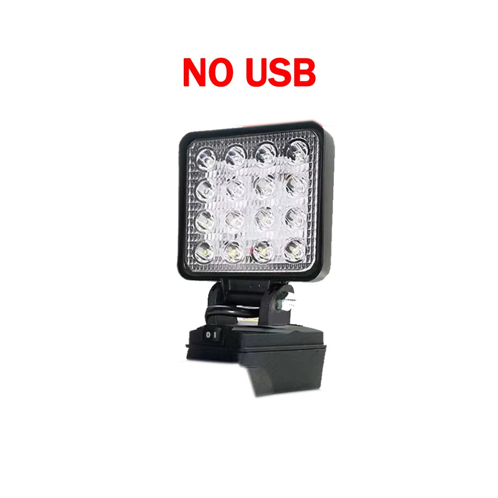 OUTLULU 18V Battery-Powered LED Work Light – Compatible with Makita, DeWalt & Milwaukee | Rotatable, Portable | Optional USB Ports