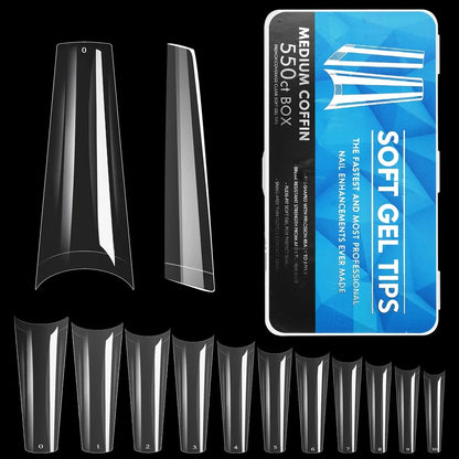 IAIZO Soft Gel Press-On Nail Tips – Full Cover, Almond / Coffin / French | 400–550pcs Box | DIY Manicure Extension