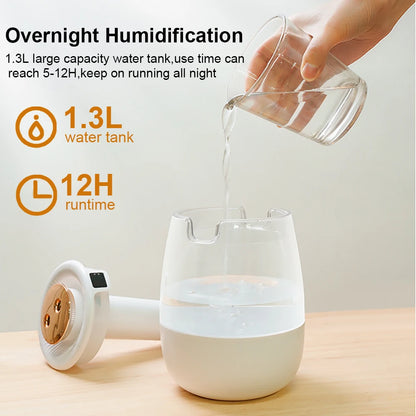 Raugee 1.3L Cool Mist Humidifier – Dual Spray, 280ml/h, Ultra-Quiet <36dB | Home, Office & Bedroom