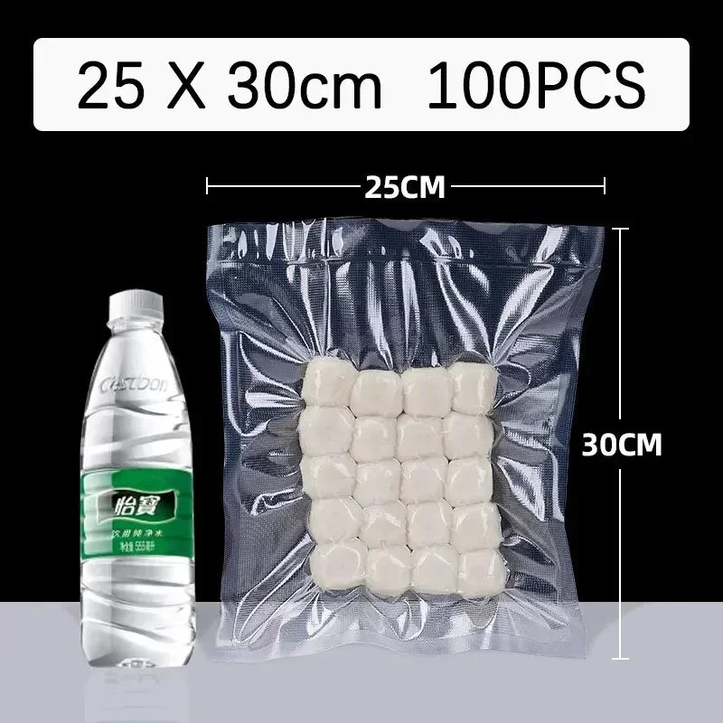 Vacuum Sealer Bags — 100 Pcs, BPA-Free PE, Food Grade, Multiple Sizes