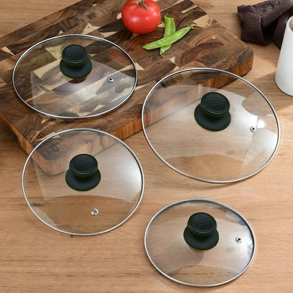 Universal Tempered Glass Pot Lid – Anti-Scald Knob, Heat-Resistant, 12–30cm | Fits Pots, Pans & Woks