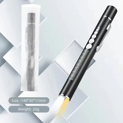 Htomaza Mini LED Penlight Flashlight – USB Rechargeable, Aluminum Alloy, Pocket Clip | Medical, Outdoor & EDC | Silver / Black