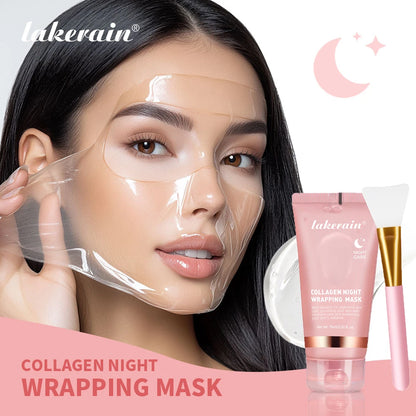 lakerain Collagen Night Wrapping Mask & Brush Set – Peel-Off, Deep Hydration, Firming & Brightening | 75ml | Unisex